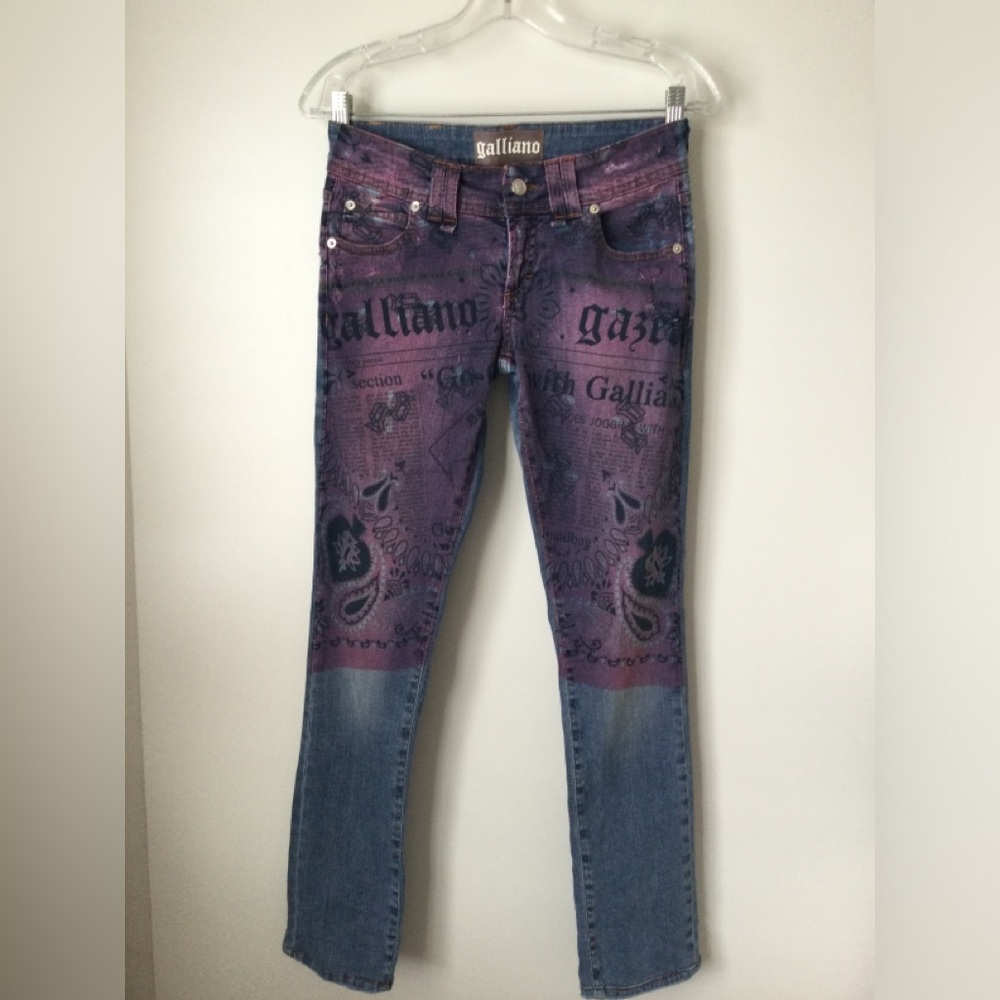 Rare John Galliano Vintage Iconic Newspaper Gazette Denim Logo Jeans Italy
